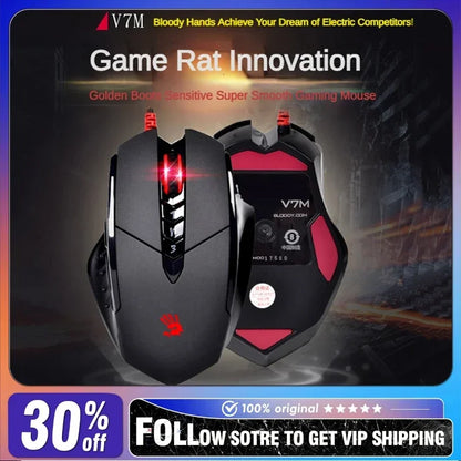 Жична мишка Bloody V7M с RGB, олекотен ергономичен дизайн, 4000dpi, за PC, офис, e-sports гейминг и макро програмиране, за CF LOL CS