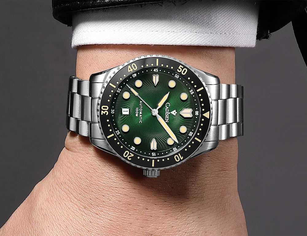 CADISEN Mechanical Automatic Watch Luxury Sapphire Japan MIYOTA 8215 Blue Wristwatch Ceramic Ring Waterproof Gift Men Watch
