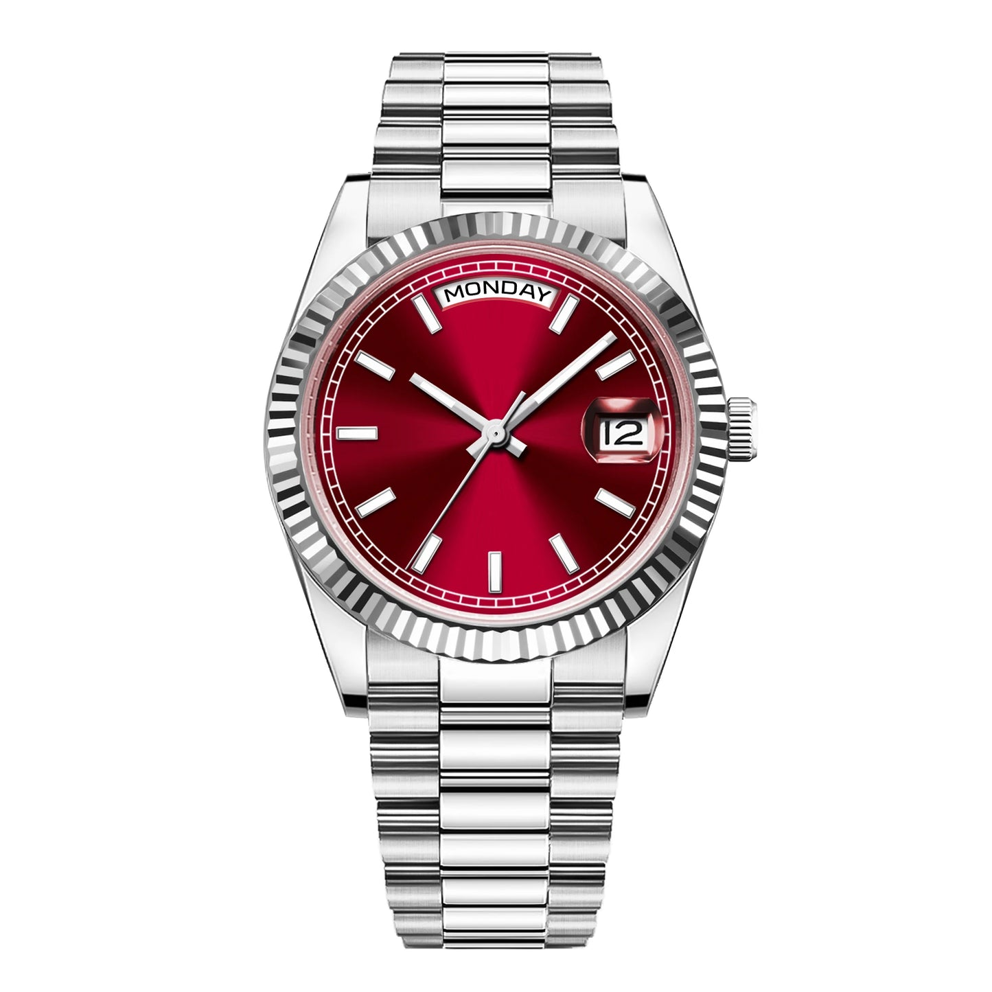Reloj mecánico CORGEUT NH36 para hombre con indicador de día y fecha, brazalete President, caja de acero, bisel arqueado roscado, waterp