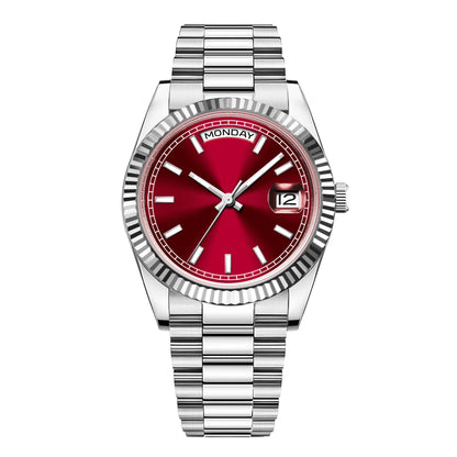 Reloj mecánico CORGEUT NH36 para hombre con indicador de día y fecha, brazalete President, caja de acero, bisel arqueado roscado, waterp