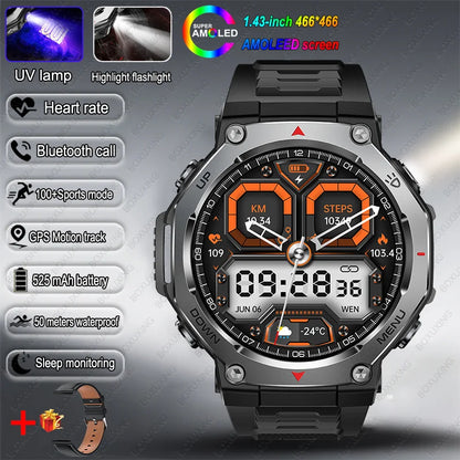 T-Rex 3 Military Smartwatch for Men  GPS Sports Tracker, 5ATM Waterproof, Heart Rate Monitor & Bluetooth Calling