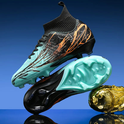 Nouvelles chaussures de football pour hommes, très vendues, chaussures de football à tige haute, crampons de futsal pour terrain en herbe, baskets d'intérieur de haute qualité, antidérapantes pour l'extérieur.