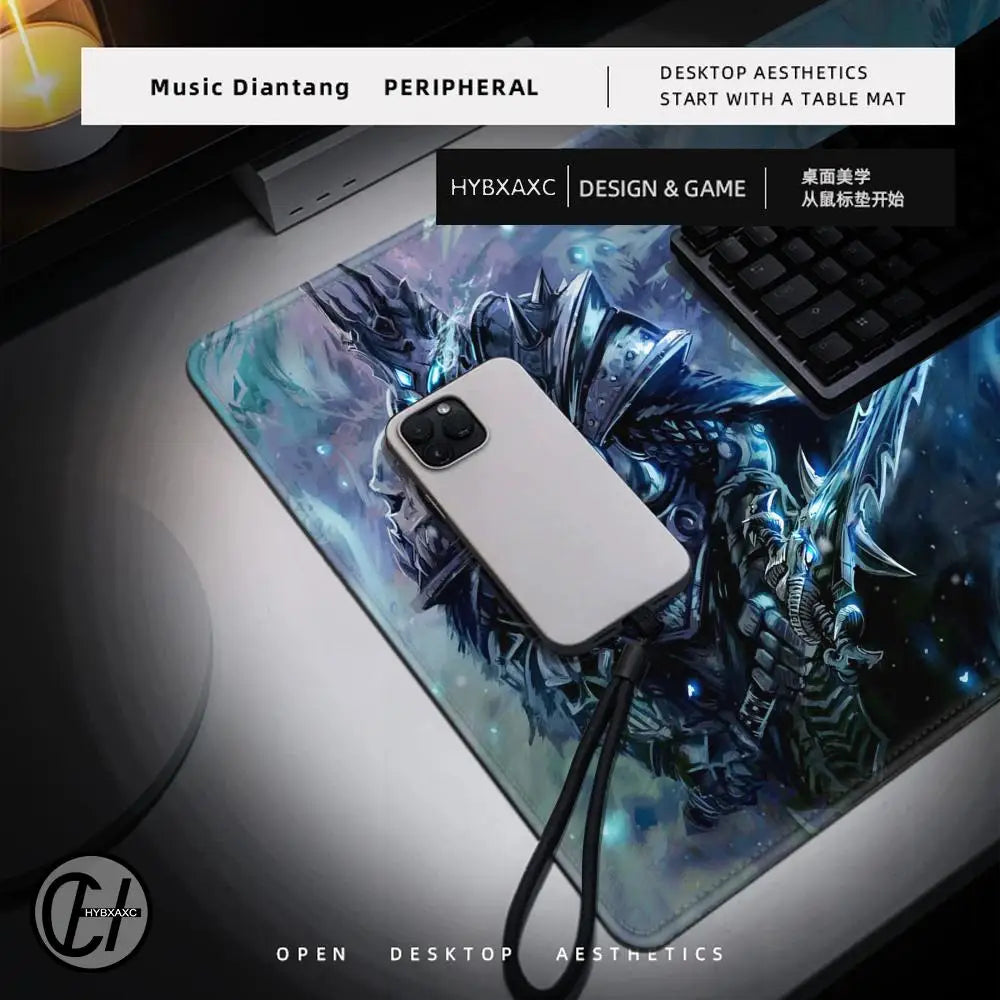World of Warcraft Lich King-muismat voor pc, HD-anime gamingaccessoires, toetsenbord- en muismat voor laptop, XXL gamekast-bureaumatkleed