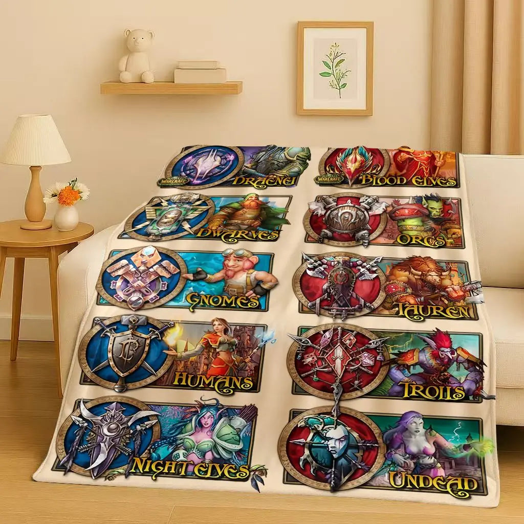 3D WOW World of Warcraft Game Demon Hunter Arthas Cartoon Flannel Blanket,Ultra Soft Plush Throw for Home Bedroom Bed Sofa Cover