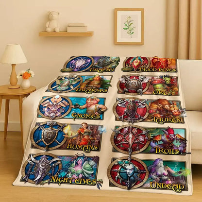 3D WOW World of Warcraft Game Demon Hunter Arthas Cartoon Flannel Blanket,Ultra Soft Plush Throw for Home Bedroom Bed Sofa Cover