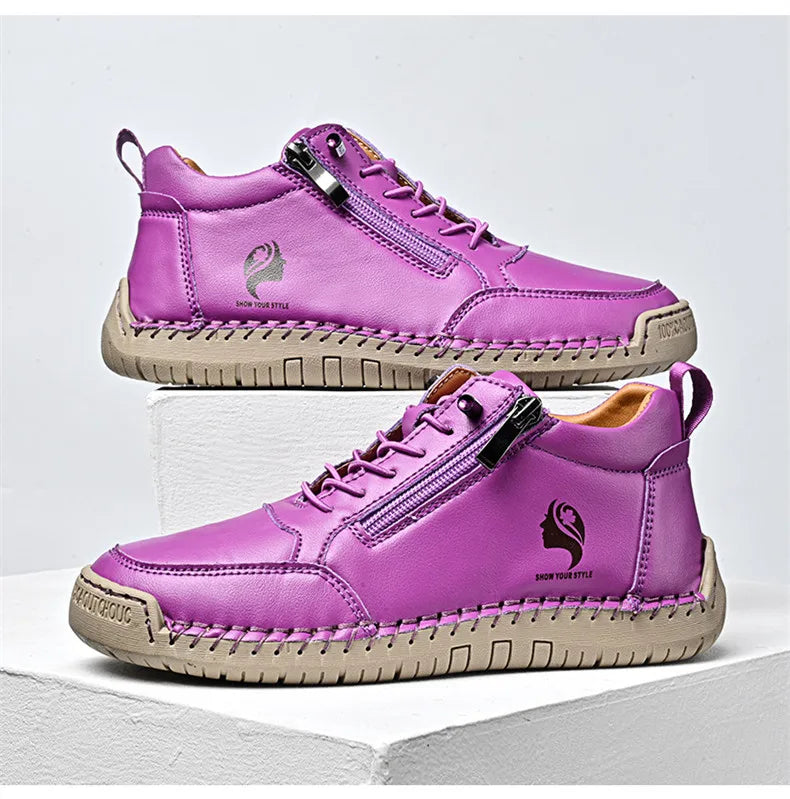 Femmes à la main en cuir chaussures décontractées mode femmes bottines en plein air antidérapant chaussures pour femmes Style britannique rétro femmes bottes