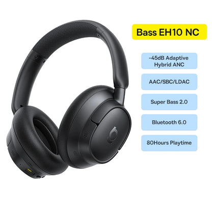 Baseus Bass EH10 NC Wireless Headphones Bluetooth 6.0 Noise Canceling 45dB Over Ear Headset Spatial Audio Earphone 80H Time