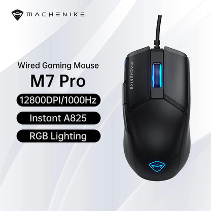 Machenike M7Pro Ενσύρματο Gaming Ποντίκι USB Instant A825 12800DPI 1000Hz 7 Κουμπιά 65g RGB για Laptop και PC