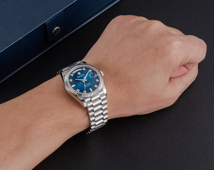 Sugess 36mm Mens of Watch Automatic Dandong Peacock SL3034 Day Movement Sapphire Glass 100m Waterproof Wristwatches MOP Date New