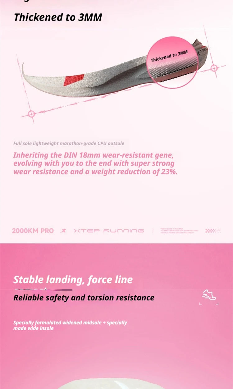 XTEP 2000km PRO Women's Running Sneakers 2026 Spring Cushioned Stability Comfort Lightweight Female Sports shoes 874218110043