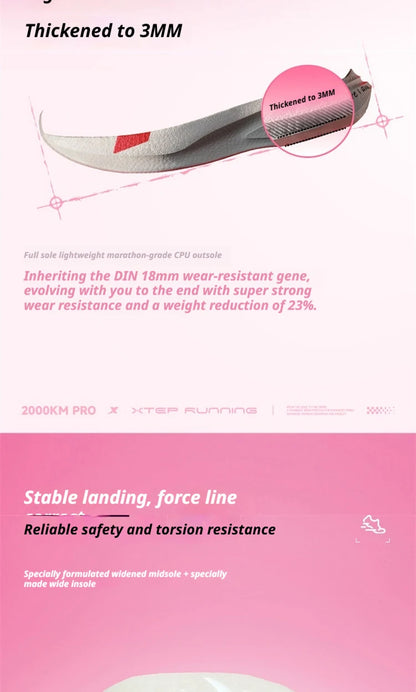 XTEP 2000km PRO Women's Running Sneakers 2026 Spring Cushioned Stability Comfort Lightweight Female Sports shoes 874218110043