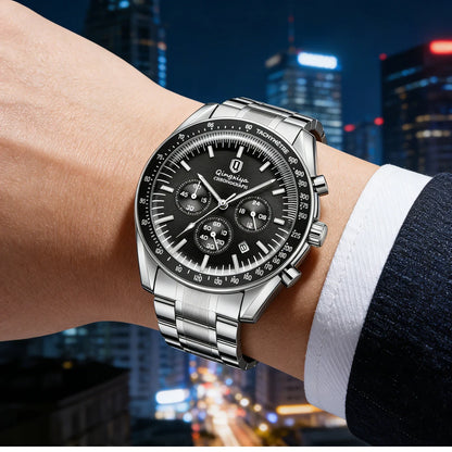 Montre à quartz pour homme, de marque de luxe, étanche et luminescente, en acier inoxydable, dotée d'un chronographe 24 heures et d'un affichage de la date – Montre élégante pour homme