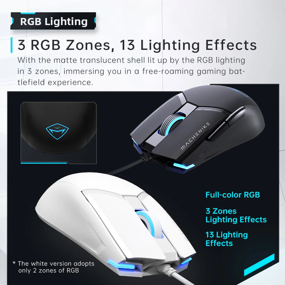 Machenike M7Pro Ενσύρματο Gaming Ποντίκι USB Instant A825 12800DPI 1000Hz 7 Κουμπιά 65g RGB για Laptop και PC