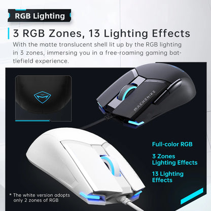 Machenike M7Pro Ενσύρματο Gaming Ποντίκι USB Instant A825 12800DPI 1000Hz 7 Κουμπιά 65g RGB για Laptop και PC