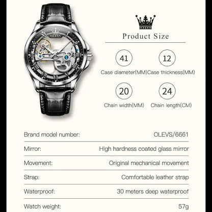 OLEVS 6661 Men Top Brand Watch Luxury All Transparent Hollow Men Mechanical Watch Original Fashion Waterproof Classic Men Watch