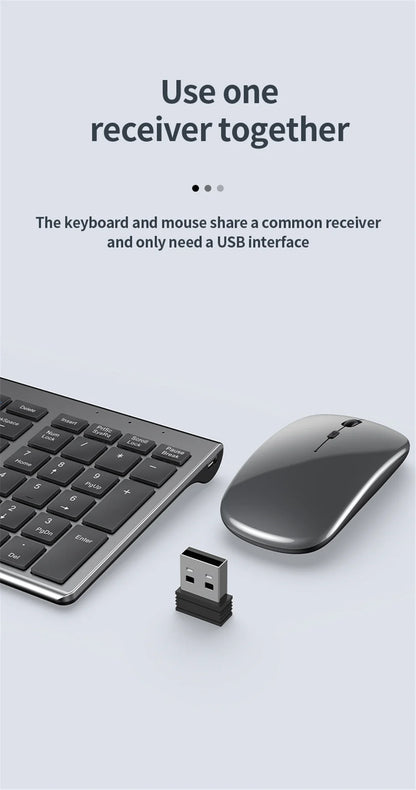 JOMAA Bluetooth-&2.4G-USB-Tastatur-und-Maus-Set für Laptop, Computer und iPad, wiederaufladbare kabellose Tastatur-und-Maus-Kombination, leise