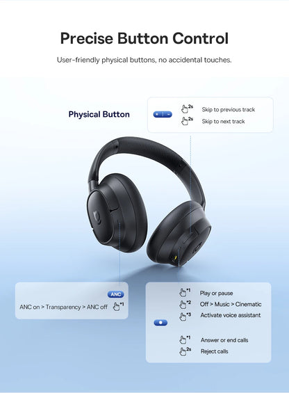 Baseus Bass EH10 NC Wireless Headphones Bluetooth 6.0 Noise Canceling 45dB Over Ear Headset Spatial Audio Earphone 80H Time