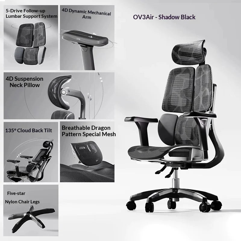 Silla de oficina de malla ergonómica ejecutiva para ordenador y gaming, mueble moderno giratorio con ruedas ajustable, silla gaming ergonómica