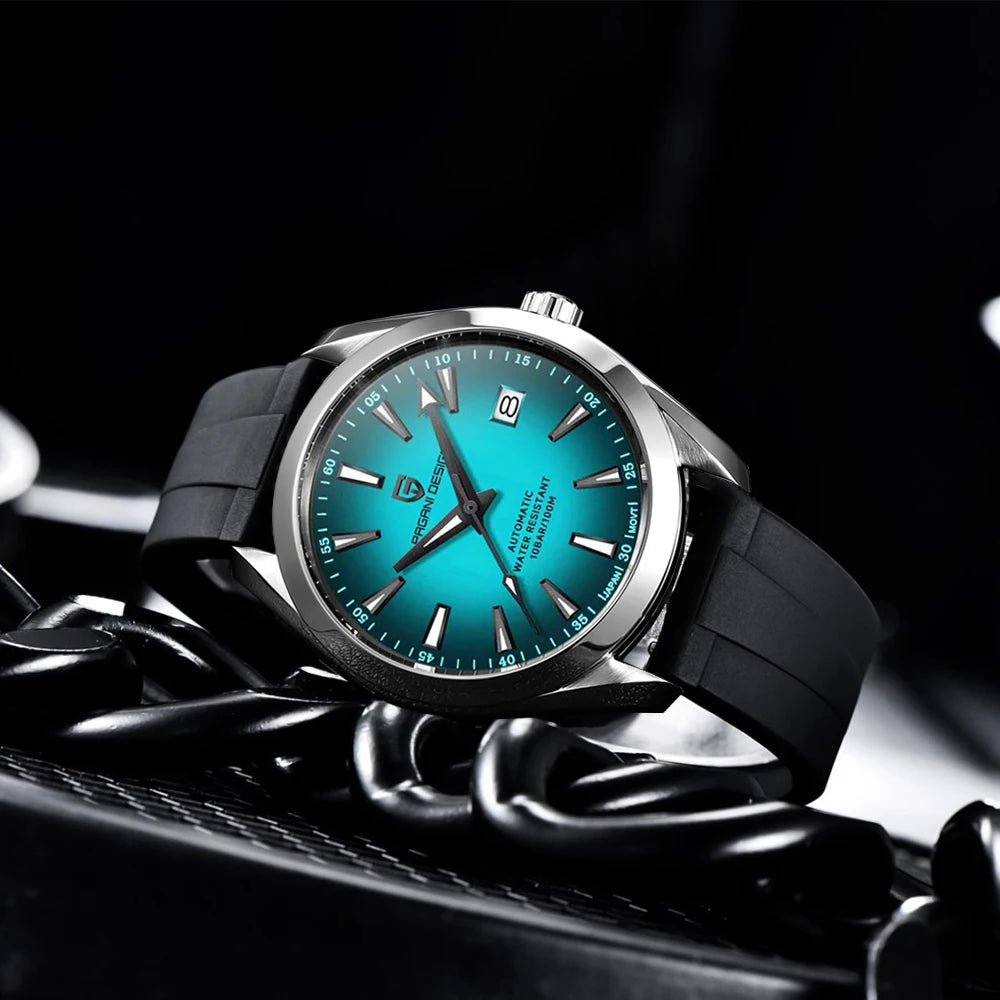 Luxe herenhorloge van PAGANI DESIGN – Mechanisch automatisch model (kaliber 8215), van roestvrij staal, waterdicht, met datumweergave en lichtgevende wijzers