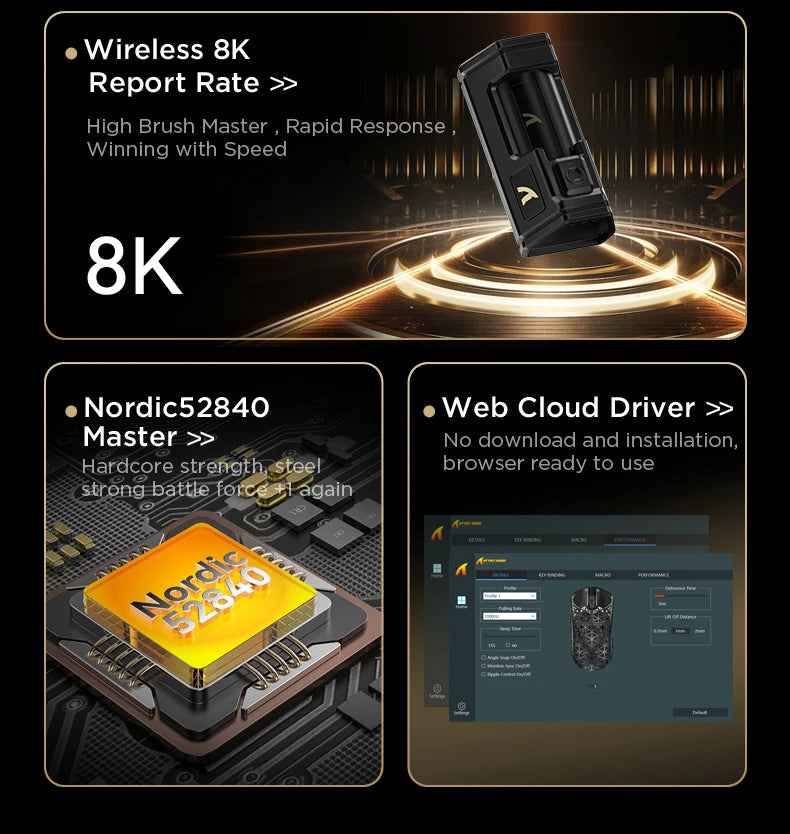 Ratón gaming inalámbrico ATTACK SHARK R5 ULTRA - sondeo 8K, sensor PAW3950MAX, 42,000 DPI, fibra de carbono ultraligera para esports profesionales