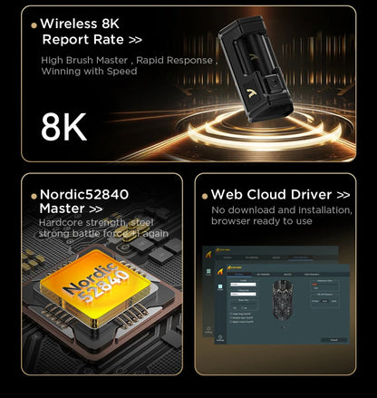 Ratón gaming inalámbrico ATTACK SHARK R5 ULTRA - sondeo 8K, sensor PAW3950MAX, 42,000 DPI, fibra de carbono ultraligera para esports profesionales