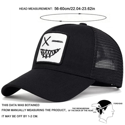 Unisex X-baseballpet met geborduurde lachende gezichtjes en tanden – Lente/zomer – Outdoor-zonnehoed – Verstelbare casual truckerpetten