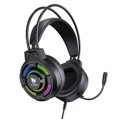 Casque de jeu T-Wolf H140, filaire, éclairage LED RVB, son surround 7.1, casque supra-auriculaire avec micro pour PC, ordinateur portable, joueurs sur ordinateur de bureau