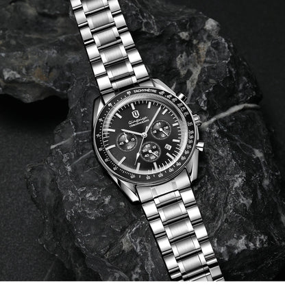 Montre à quartz pour homme, de marque de luxe, étanche et luminescente, en acier inoxydable, dotée d'un chronographe 24 heures et d'un affichage de la date – Montre élégante pour homme