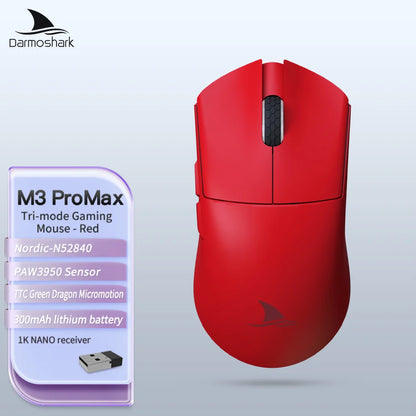 Геймърска мишка Darmoshark M3Pro 2.4G BT безжична Tri-Mode, сензор PAW3395, N52840, 26000DPI, за голяма ръка, макро драйвер, мишка за игри