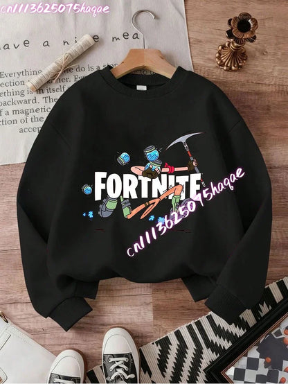 Neuer Fortnite-Kinder-Sweatshirt-Hoodie mit Cartoon-Spielcharakter-Print, lässiges Oberteil für Herbst und Winter, Baby- und Jungenbekleidung