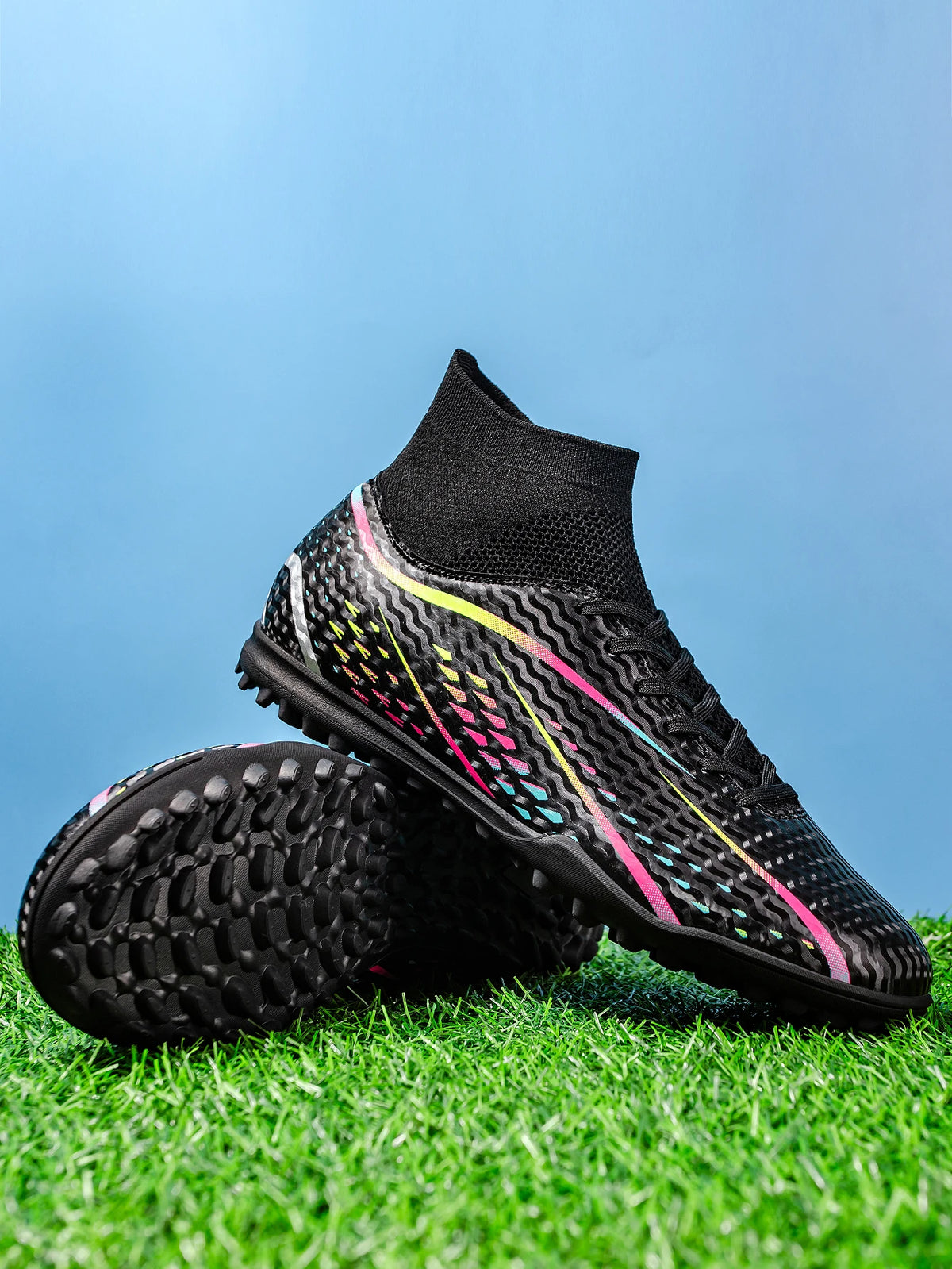 Chaussures de football TF professionnelles pour hommes, femmes et enfants, en PU + tissu respirant, semelle en caoutchouc résistante à l'usure