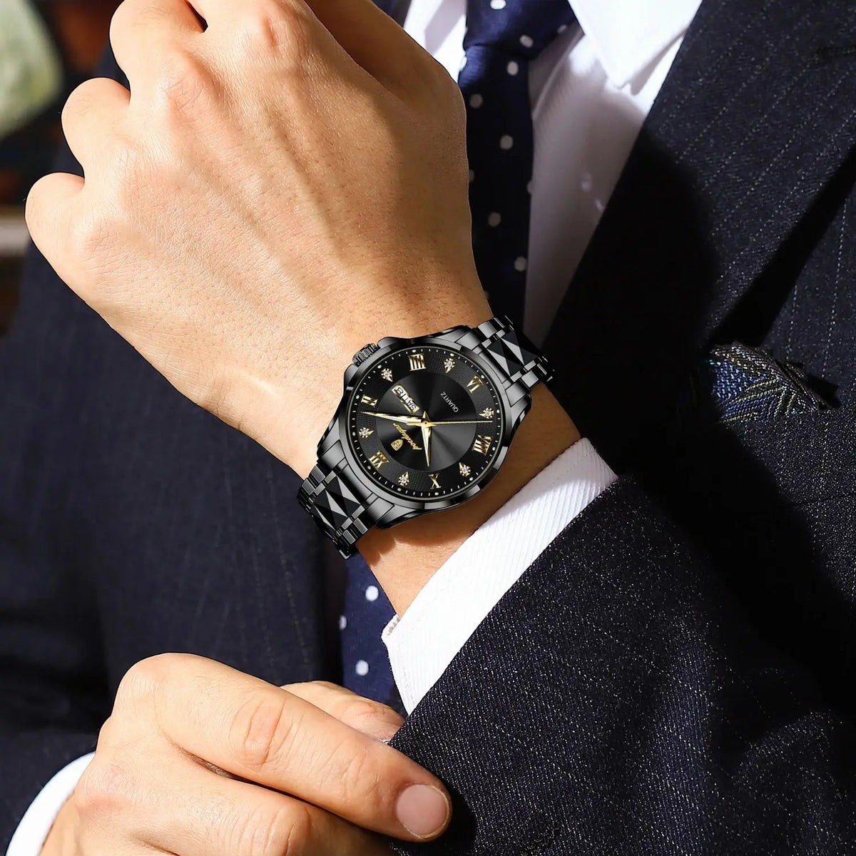 Montre pour homme POEDAGAR, modèle de luxe original, étanche, lumineuse, avec affichage de la date et du jour, style élégant, boîtier en acier inoxydable, mouvement à quartz, idéale pour le travail.