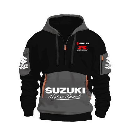 2025 Suzuki Logo Hoodie Motorcycle Racing Cycling Sweatshirt Racing Clothing Sweatshirt Half Zipper Multi-pocket Zipper Hoodie