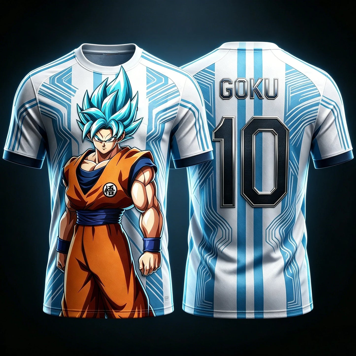 2026Summer Dragon Ball Monkey King "Super Blue Shape No. 10" Football-themed3D Printed Breathable T-shirt Adult Parent-child Top