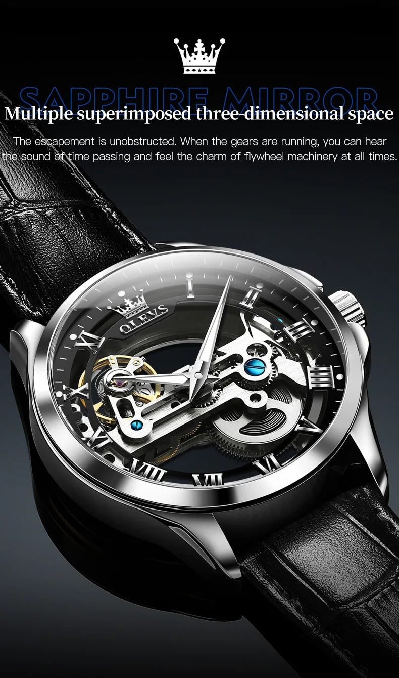 OLEVS 6661 Men Top Brand Watch Luxury All Transparent Hollow Men Mechanical Watch Original Fashion Waterproof Classic Men Watch