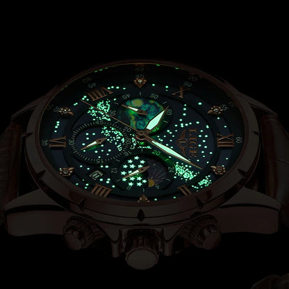 Montre pour homme LIGE – Montre à quartz de luxe, style décontracté, bracelet en cuir, idéale pour le travail ou le sport, étanche, avec date et chronographe.