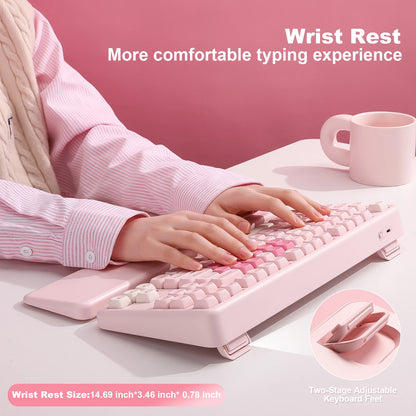 YUNZII B87 Pink Mechanical Gaming Keyboard, QMK/VIA Custom Gasket RGB Keyboard, Wireless Aesthetic Keeb, Wrist Rest for Win/Mac