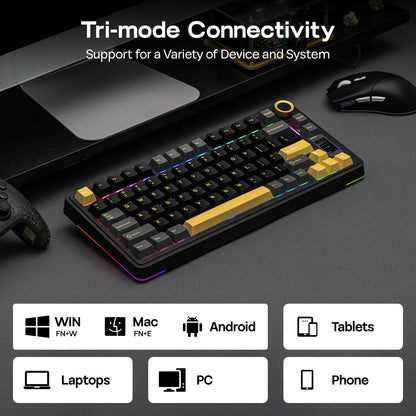 Teclado mecánico EPOMAKER X AULA EA75 MAX 75% ANSI US con hot-swap, montaje gasket, conexión por cable/BT/inalámbrica 2.4GHz, pantalla y perilla