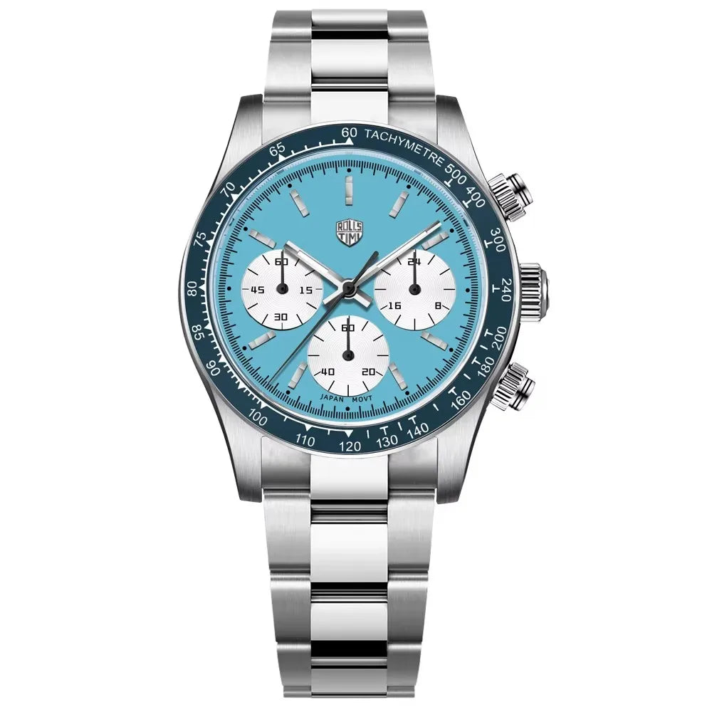 Rolls Timi Panda Men’s Watches – Quartz chronograph, luxury model, sapphire crystal with anti-reflective coating, water-resistant, sporty style