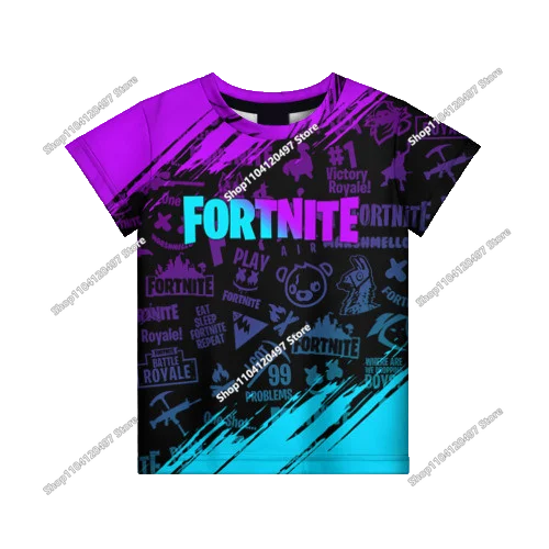 Лятна модна детска тениска с Fortnite талисман и 3D принт, ежедневна T-shirt за момчета и момичета, унисекс детско облекло, горнище
