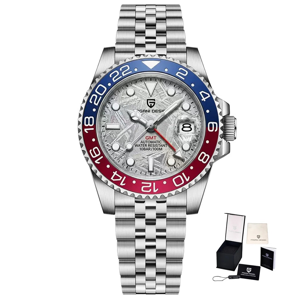 Pagani Design GMT Mechanical Men’s Watch – Luxury model with sapphire crystal, stainless steel case and ceramic bezel – Automatic men’s watch, business style
