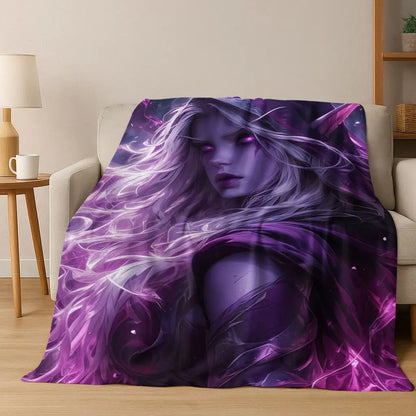 Pătură din flanel WOW World of Warcraft Arthas Demon Illidan Sylvanas, pled moale și confortabil pentru casă, dormitor, pat, canapea, husă, cadou