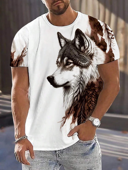 Wolf Pattern Summer 3D Printed Large-sized Men's T-shirt Is Loose Comfortable and Casual Suitable for Daily Wear