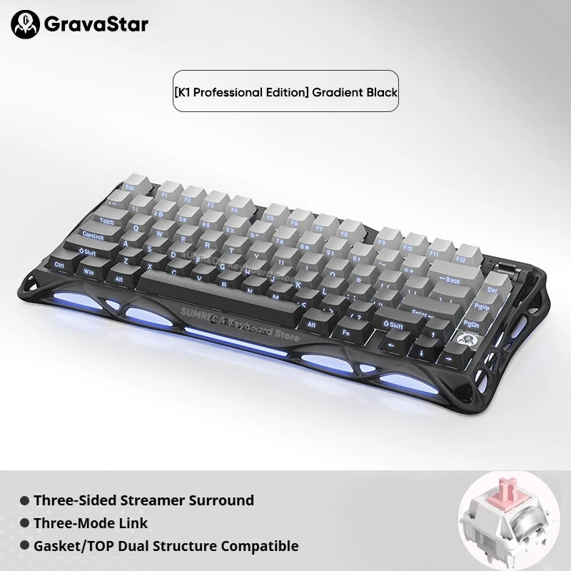 Mercury K1 Grava Star Breaking 75 RGB Mechanical Keyboard Gaming Bluetooth 2.4G Wired RGB Hotswap Gamer Non-contact Keyboard