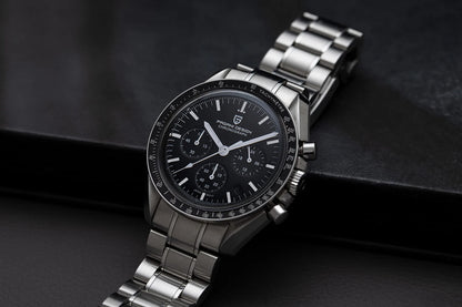 PAGANI DESIGN – Nouvelle montre à quartz de luxe pour homme, dotée d’un cadran à motif météorite, chronographe sportif, verre saphir avec traitement antireflet.