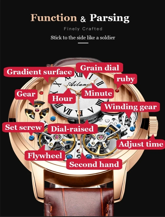 AILANG watch men's advanced expensive automatic mechanical watch Rome double tourbillon waterproof watch.