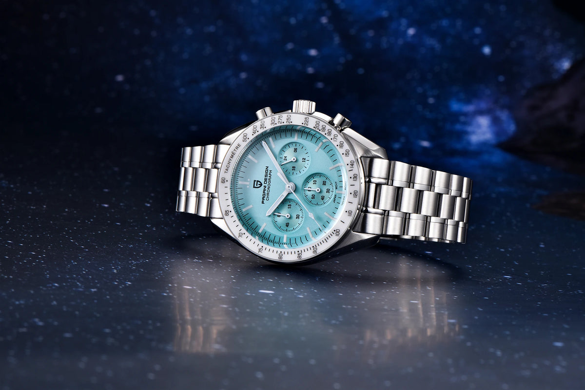 PAGANI DESIGN – Nouvelle montre à quartz de luxe pour homme, dotée d’un cadran à motif météorite, chronographe sportif, verre saphir avec traitement antireflet.