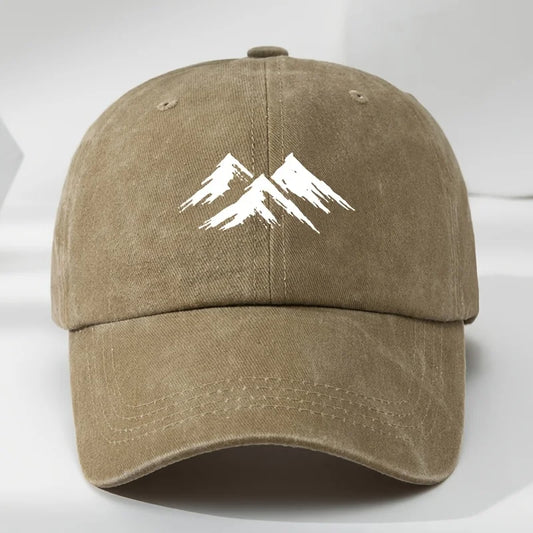 Interesting baseball cap, mountain print, outdoor men's casual sports, breathable duckbill cap, washed retro sun hat