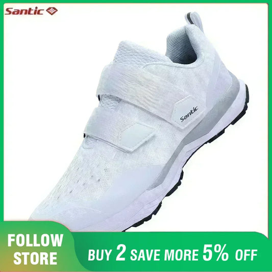 Santic Cycling Shoes Multi-purpose Running SPD Indoor Leisure Shoes Rubber Sole Hook Loop Design 3D Mesh Fabric Sneakers Unisex