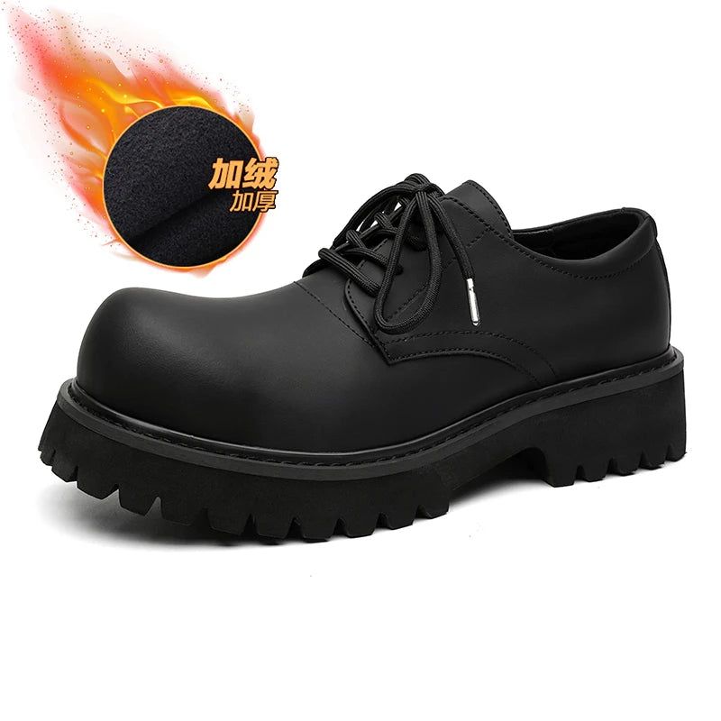 Thick Sole Casual Genuine Leather Dress Shoes Men Platform Height Increase Japan Harajuku Korean Streetwear Fashion Shoes White